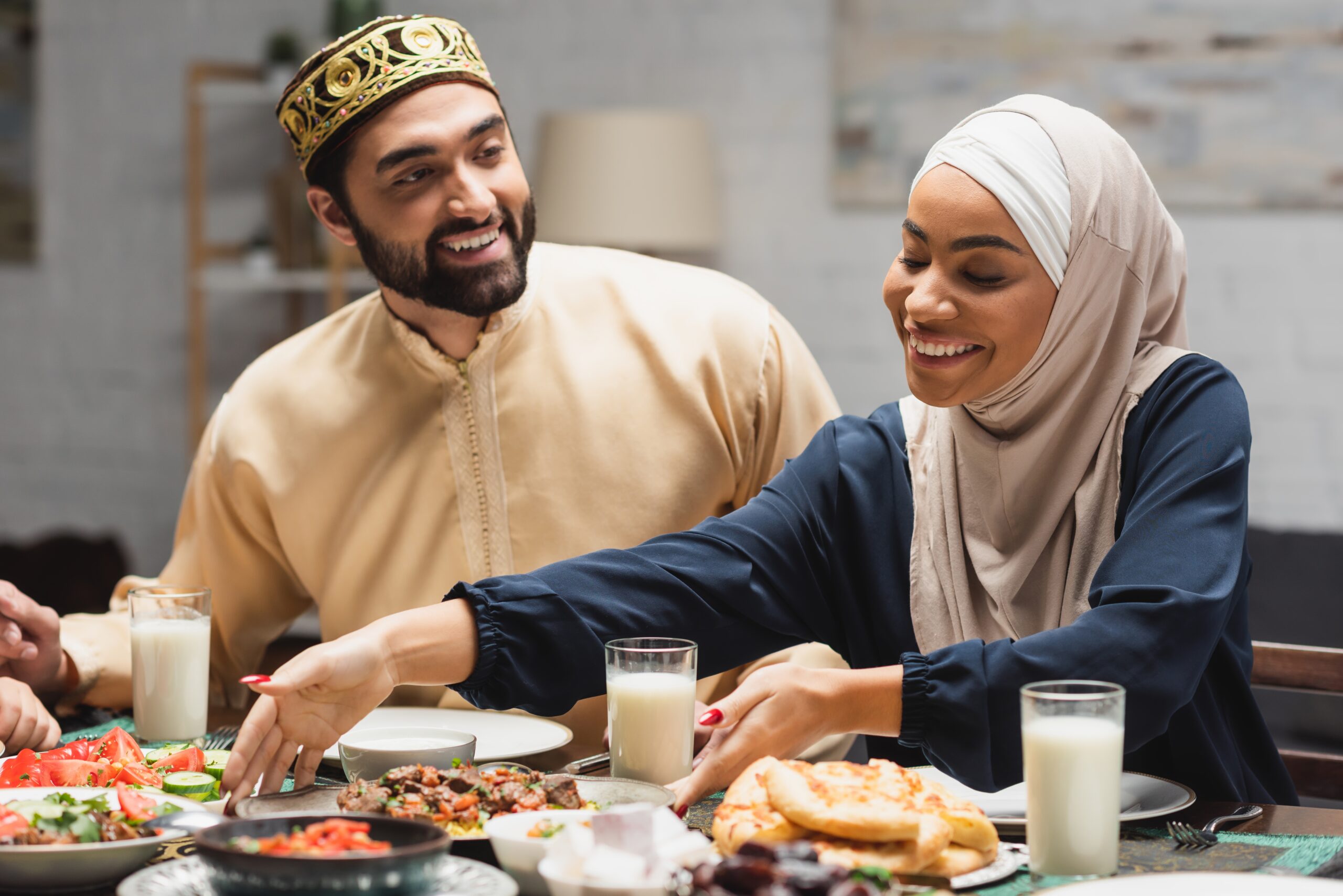 Muslim family having ramadan dinner at home
